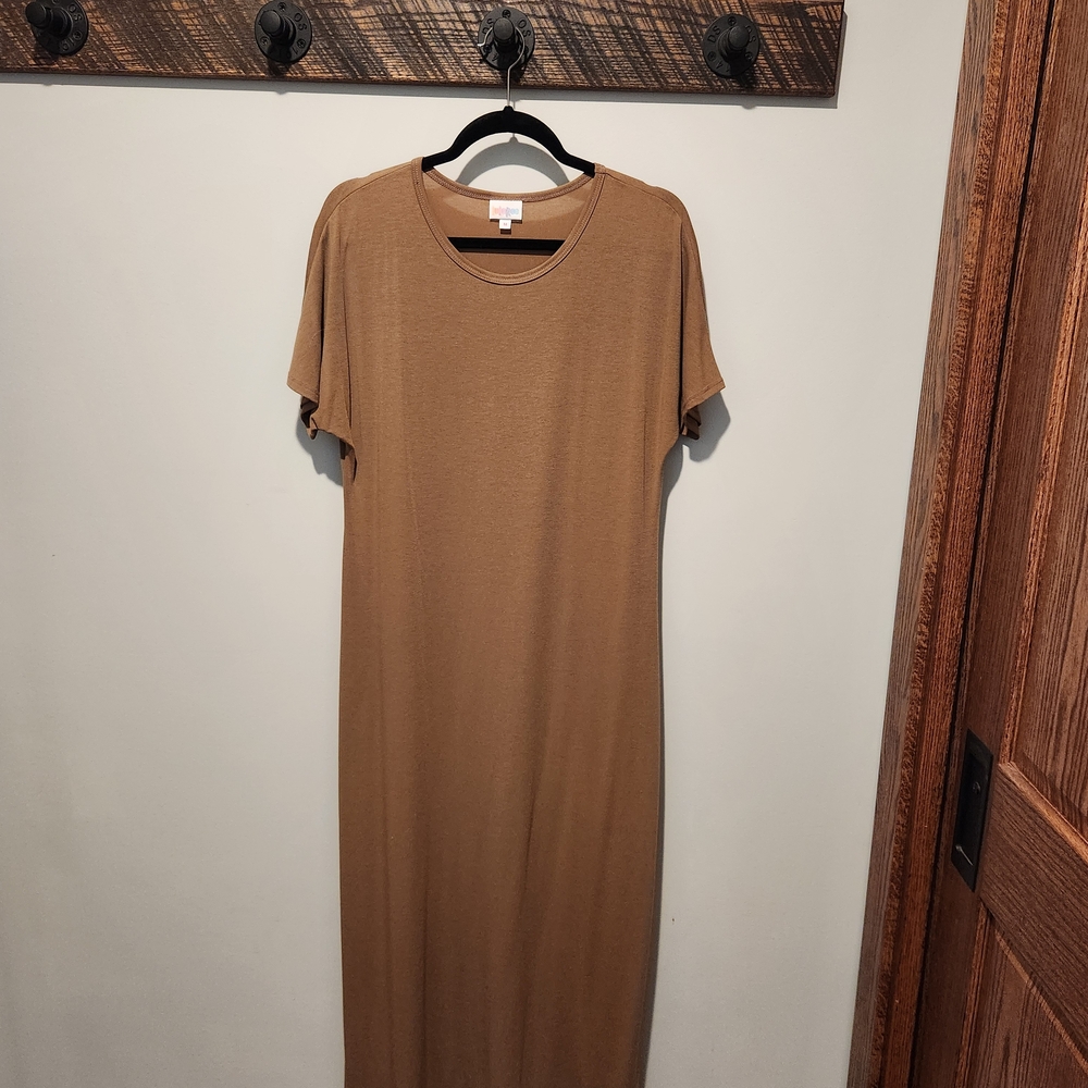 LuLaRoe Tan Sheath Maxi Dress with Flutter Sleeves